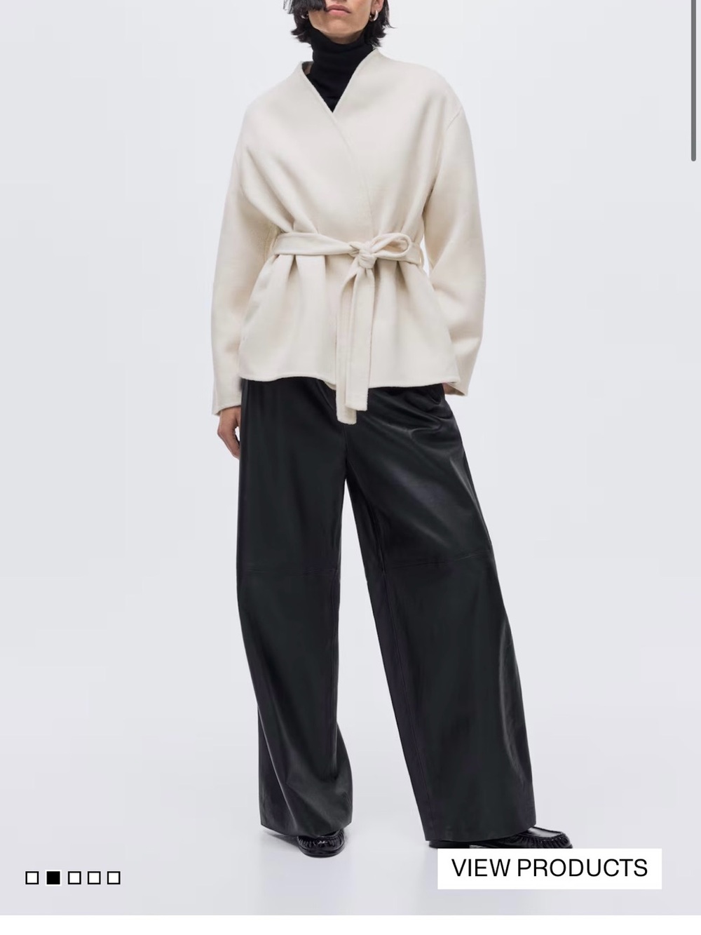 H&M Wide Leg Faux Leather Pants in Black